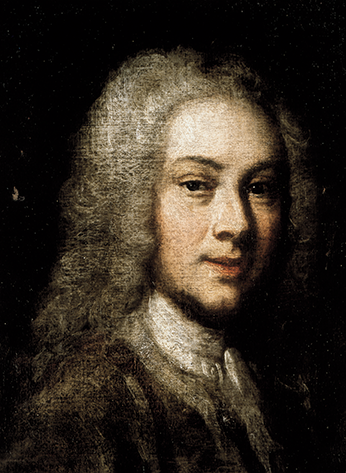 Painted portrait of Emanuel Swedenborg as a young man. He face is turned to the viewer and he has a slight smile.